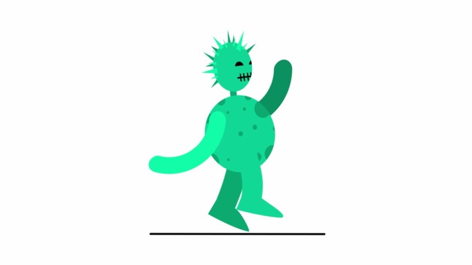 无缝动画卡通绿色怪物行走。在白色的背景下，孤独的滑稽行走。动态图形设计。循环2d动画。