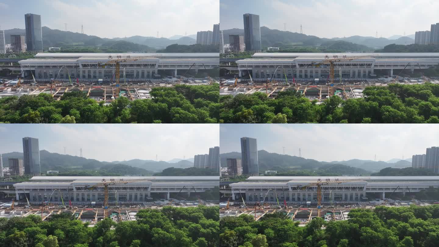 深圳光明城站高铁站航拍
