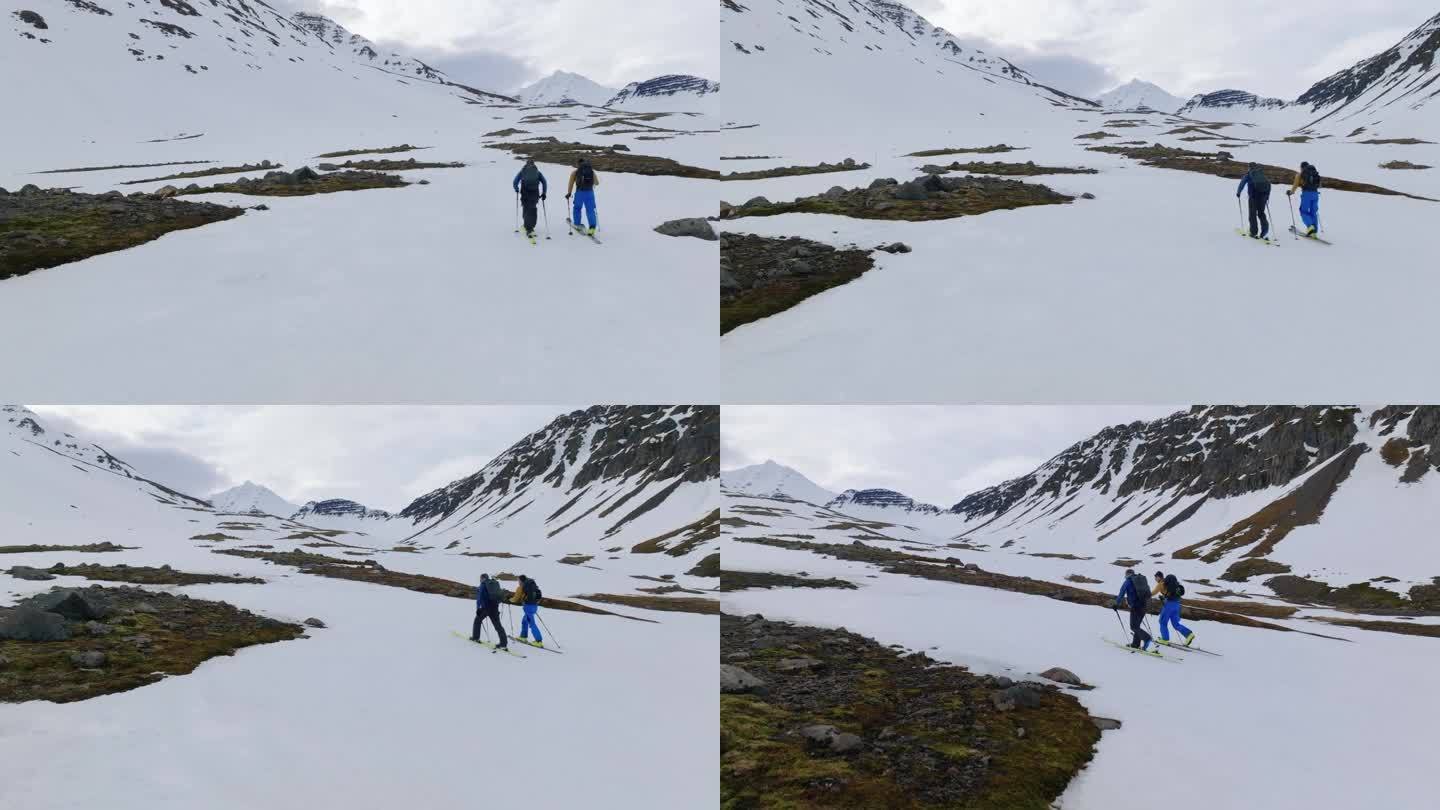 冰岛，滑雪登山的男人