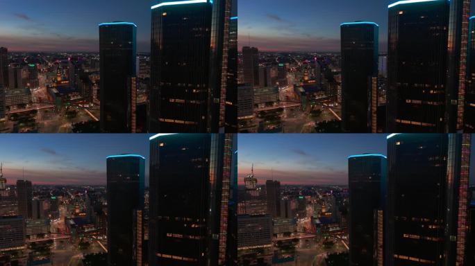 底特律，美国。底特律市的航拍照片。晚上的时间。美国密歇根州底特律。2023年9月20日