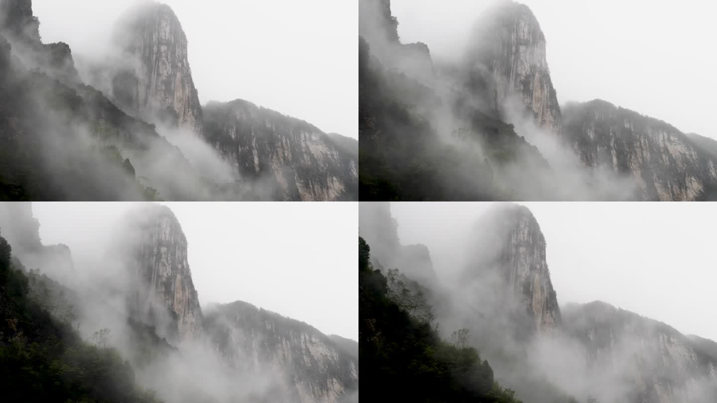 雨云在山上移动，就像仙境，4k延时镜头，湖北省恩施山谷。