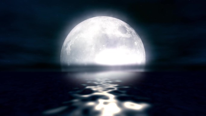 月圆夜海，月光映海，波光粼粼