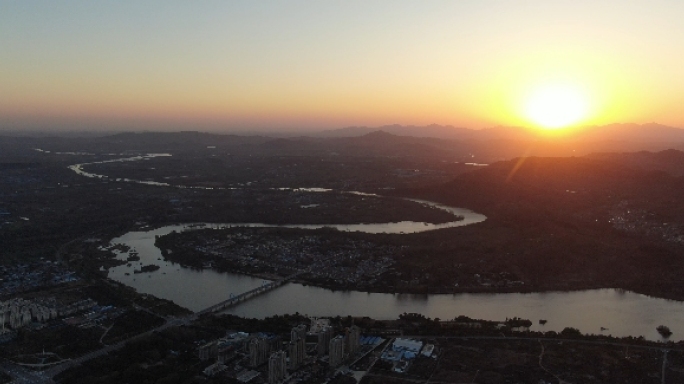 航拍沂河夕照