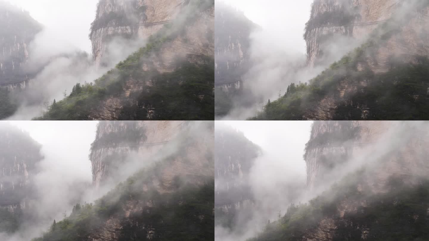 雨云在山上移动，就像仙境，4k延时镜头，湖北省恩施山谷。