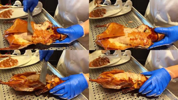 北京烤鸭厨师在片鸭子过程中国特色美食
