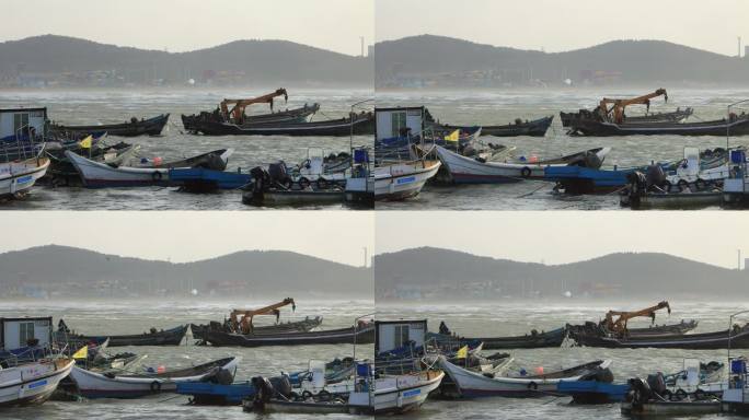 风浪之中的威海高区小石岛渔港渔船