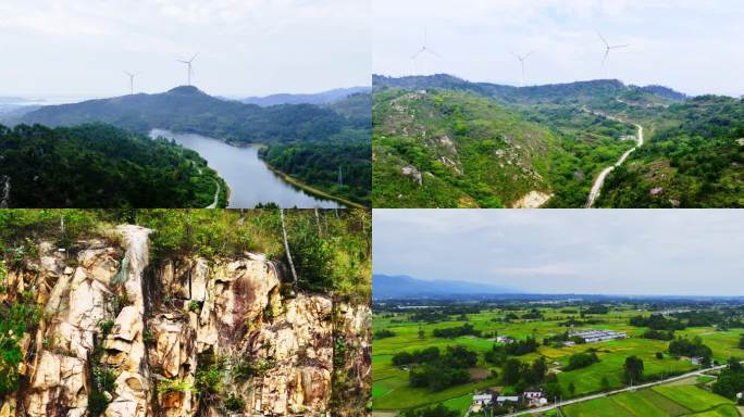 群山 翠山  航拍  山间小路