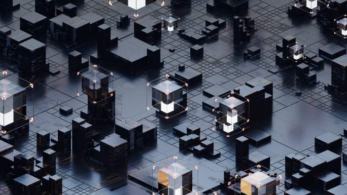 黑色方块几何体科技感背景3D渲染