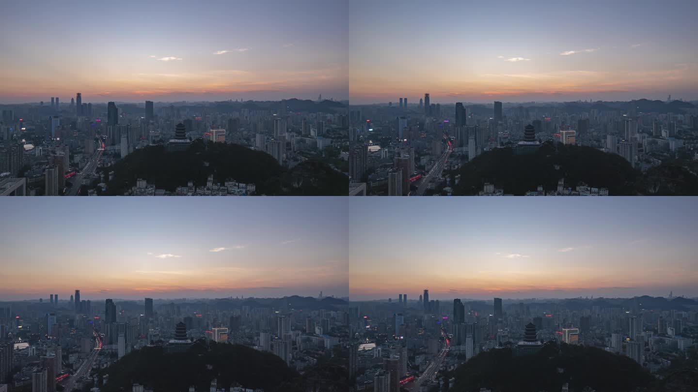 贵阳东山寺日落晚霞夕阳夜幕降临航拍延时