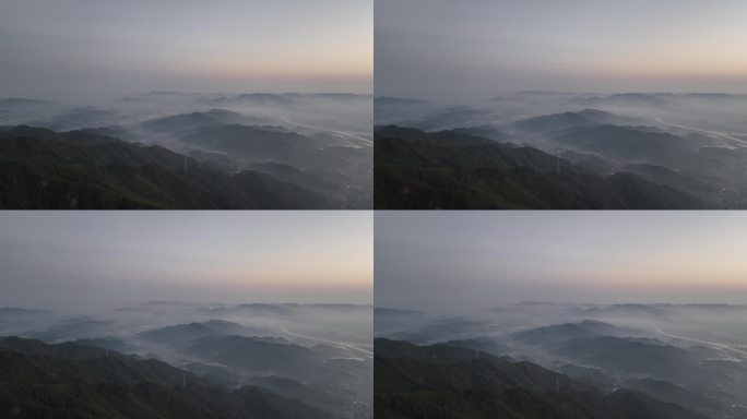 江南早晨山脉群山云雾晨雾水墨自然画卷航拍