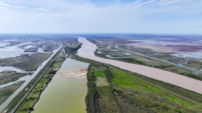 黄河三角洲湿地  航拍  黄河湿地