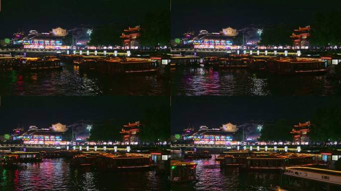 南京秦淮河得月台游船夜景