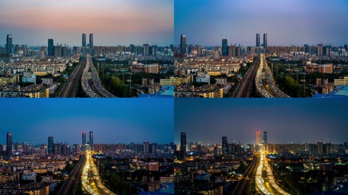 云南昆明双塔城市全景日转夜延时摄影