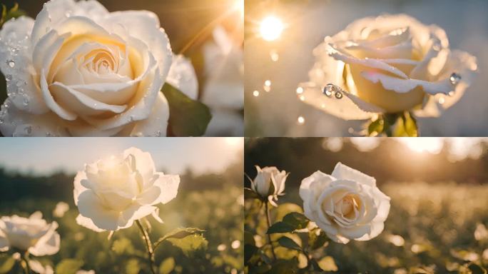 (原创商用)白玫瑰 玫瑰花 水珠 阳光