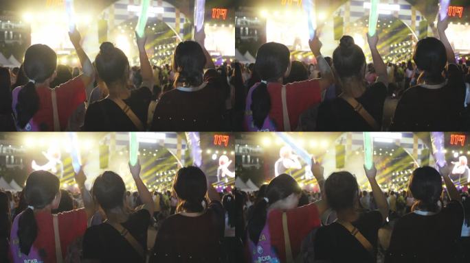 音乐节演唱会演出现场歌迷观众挥舞荧光