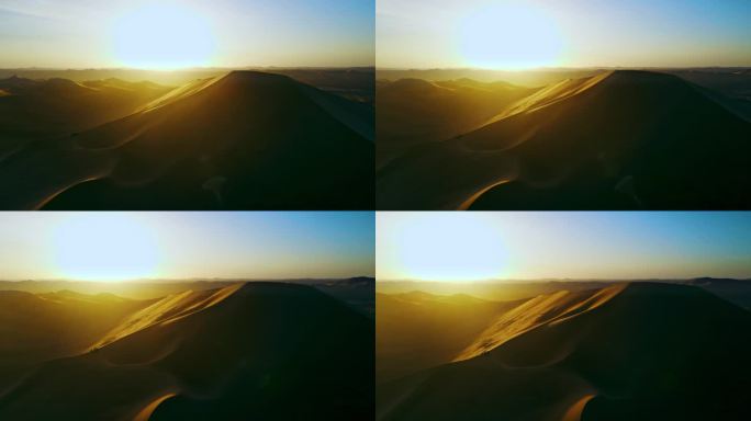 夕阳沙漠大景航拍-沙漠沙山落日浩瀚沙海
