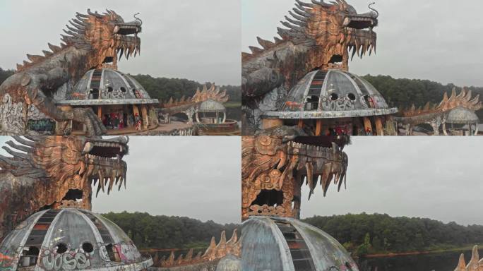 废弃的越南顺化水上乐园，航拍的巨龙