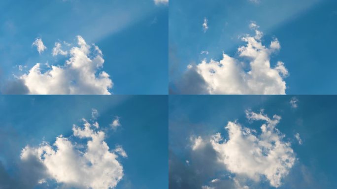 滚滚的白云在移动，白云在流逝。云在蓝天上奔跑。4k延时拍摄的白云蓝天背景。