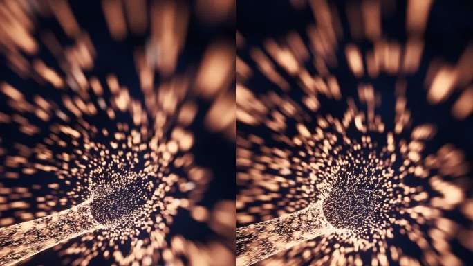 金色流动的粒子隧道3D渲染
