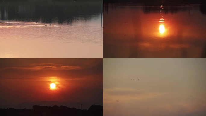湖面 水面 日落倒影 日落画面 夕阳湖面