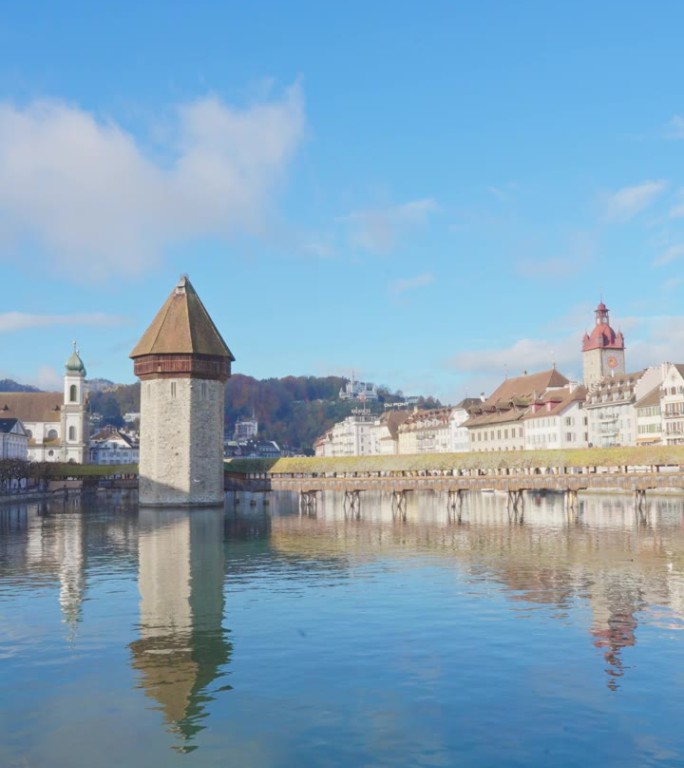 著名的教堂桥和卢塞恩湖瑞士历史悠久的市中心。