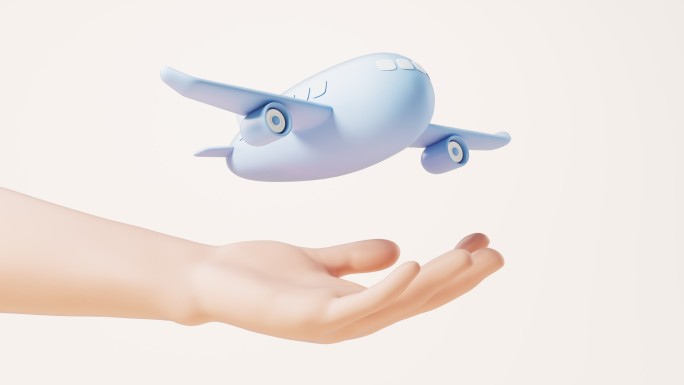 手部拿着的卡通飞机循环动画3D渲染