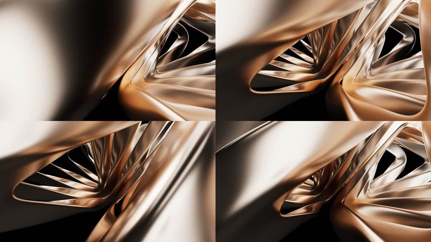 抽象金色金属曲面背景3D渲染