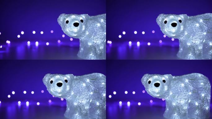 发光的北极熊在蓝色的背景与灯光
