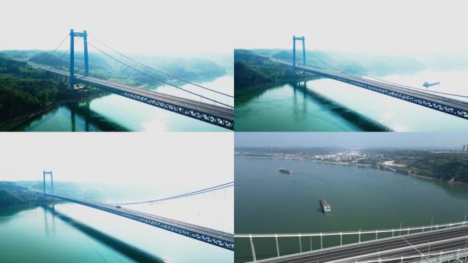 武汉长江大桥看日出船只扬帆远航小船快艇