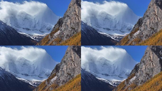 四川川西稻城亚丁秋景雪山航拍