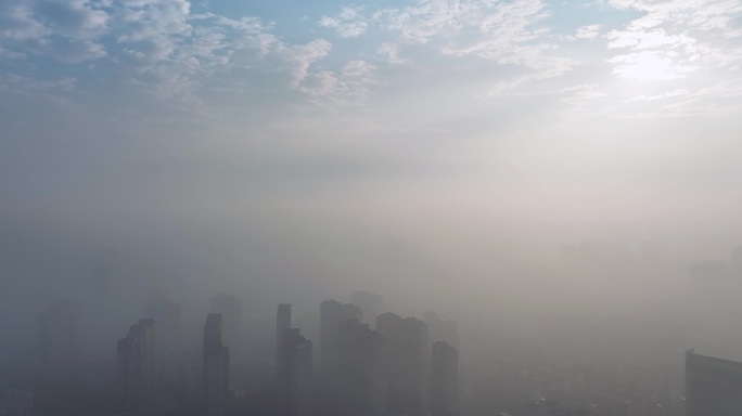 城市雾霾天气航拍