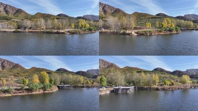 航拍威海市环翠区里口山水库秋季风景