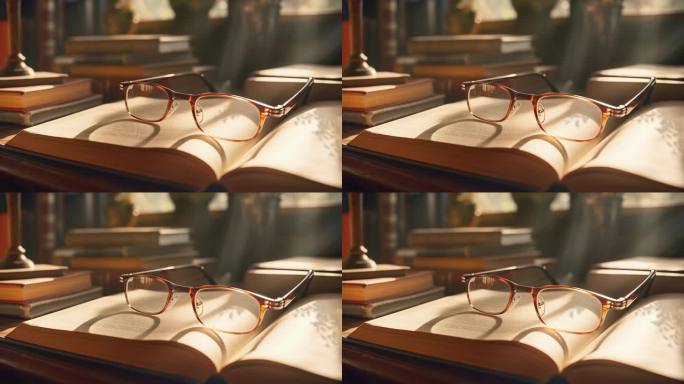 窗户前书桌上的老式眼镜1
