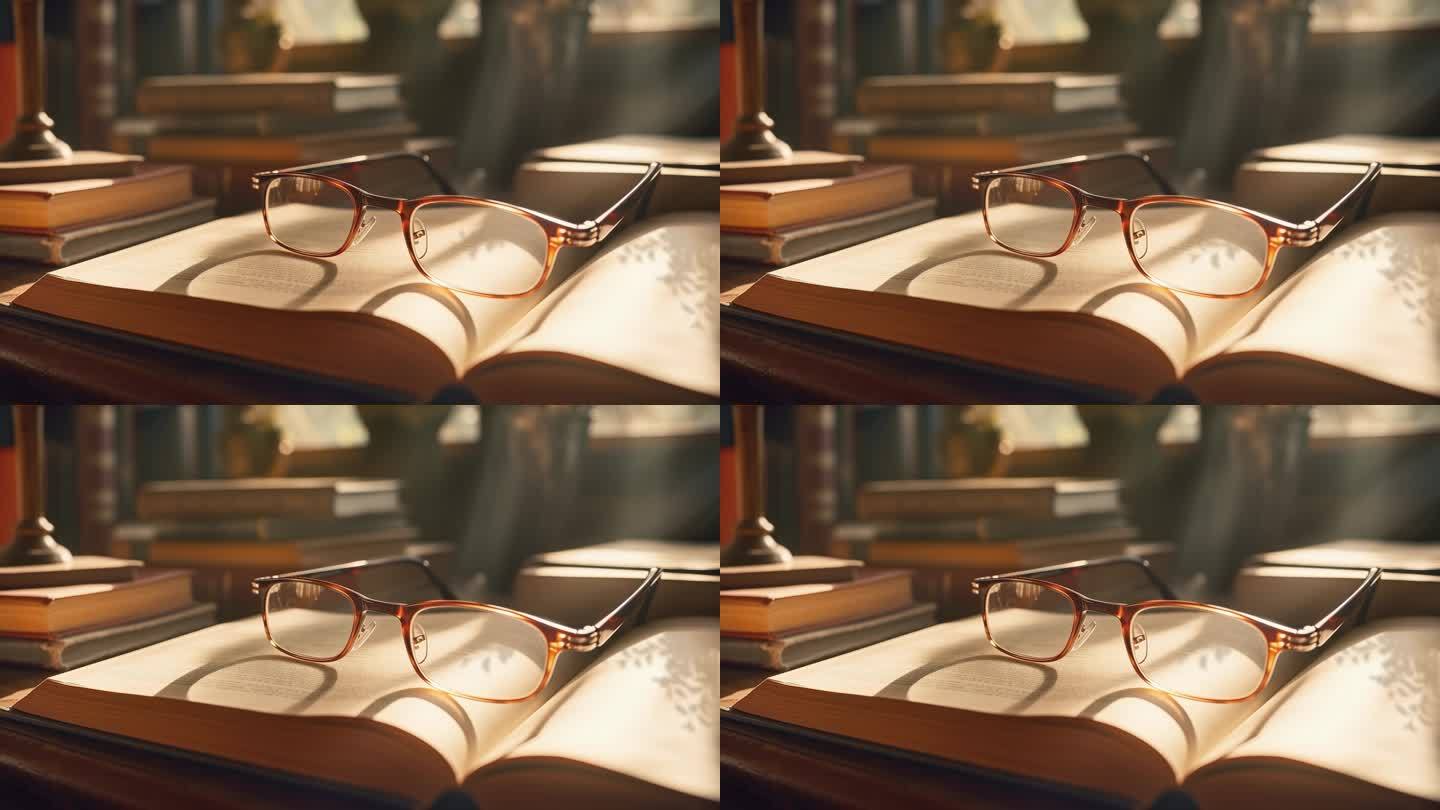 窗户前书桌上的老式眼镜1