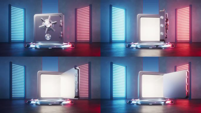 保险箱与科幻灯光场景3D渲染