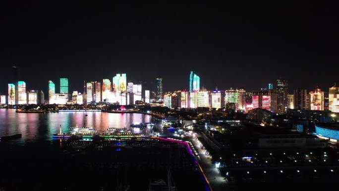 青岛城市夜景航拍