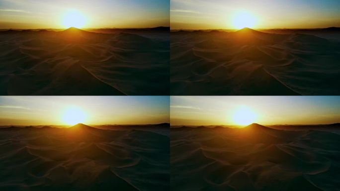 黄昏落日沙漠大景航拍夕阳沙漠沙山浩瀚沙海