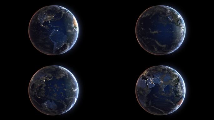 东新月太阳西夜现实地球从太空旋转无缝循环