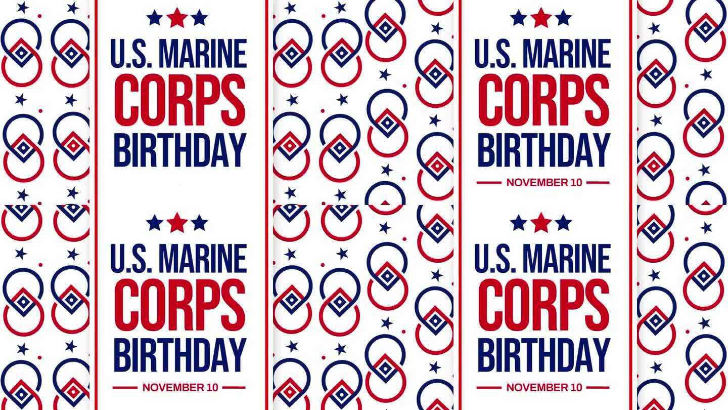美国海军陆战队生日4K动画与爱国的颜色形状和排版