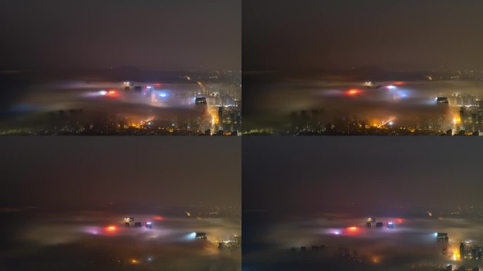 青岛崂山区夜景平流雾