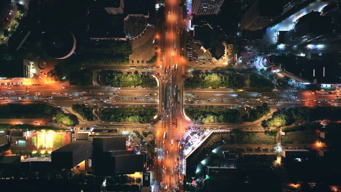 西安长安立交车流夜景4K航拍