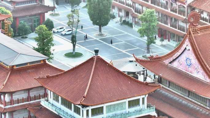 航拍扬州高旻寺运河河道寺庙塔游客全景空景