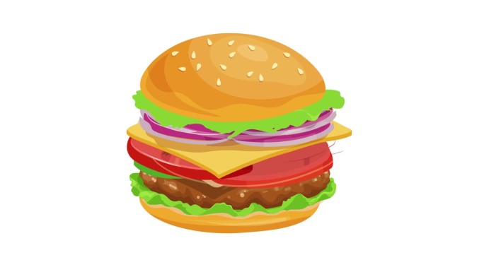 白色背景上的奶酪汉堡浮动动画。动画的汉堡包。