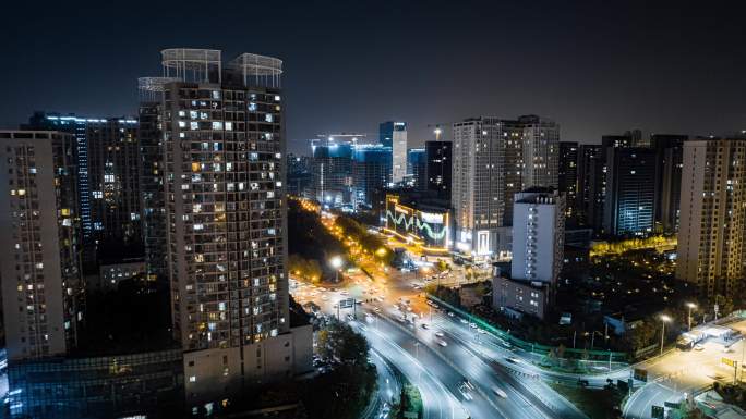 西安电视塔大范围航拍延时夜景