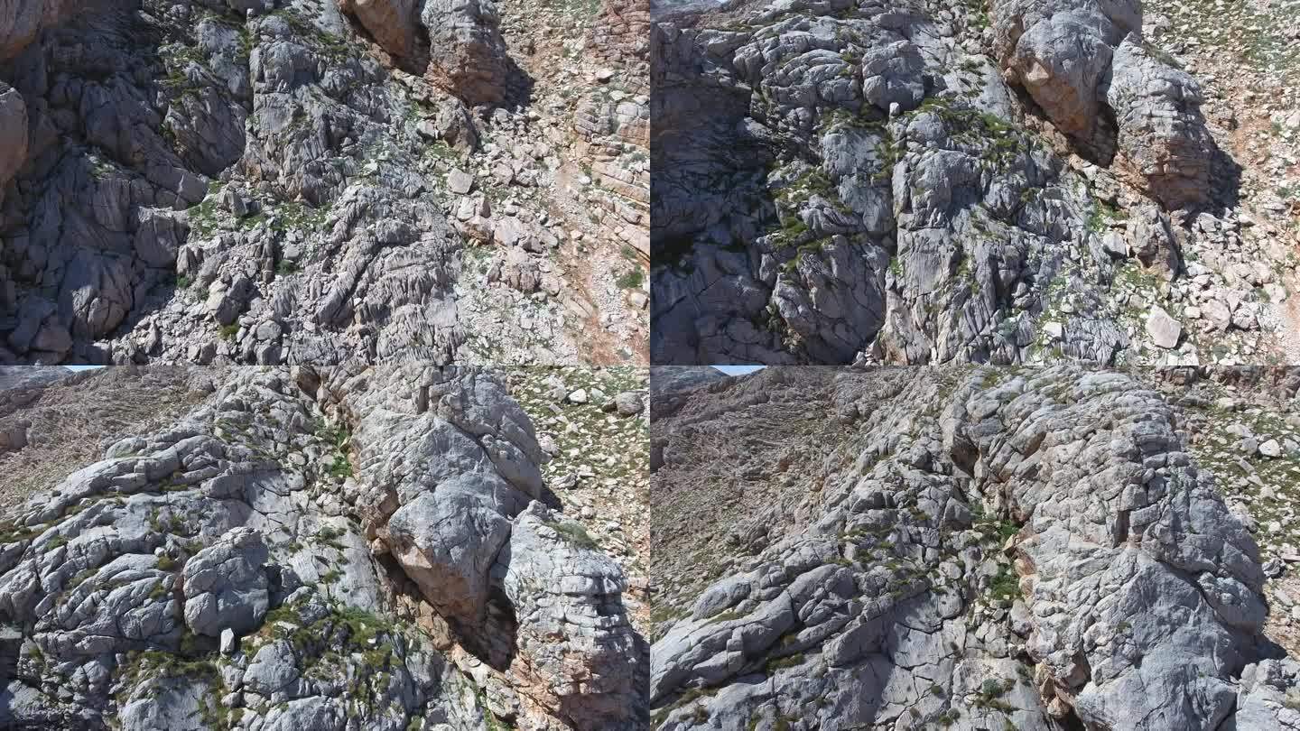 鸟瞰无树的石质和裸露的岩石山坡