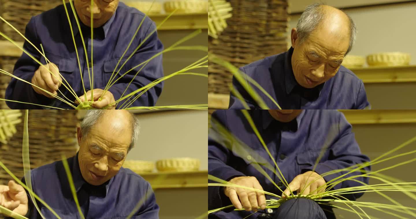 老人纯手工用柳条编织工艺品