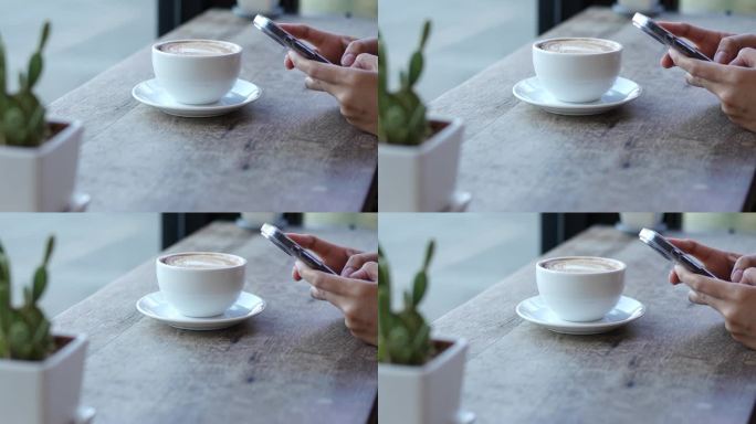 早上使用手机和测试咖啡