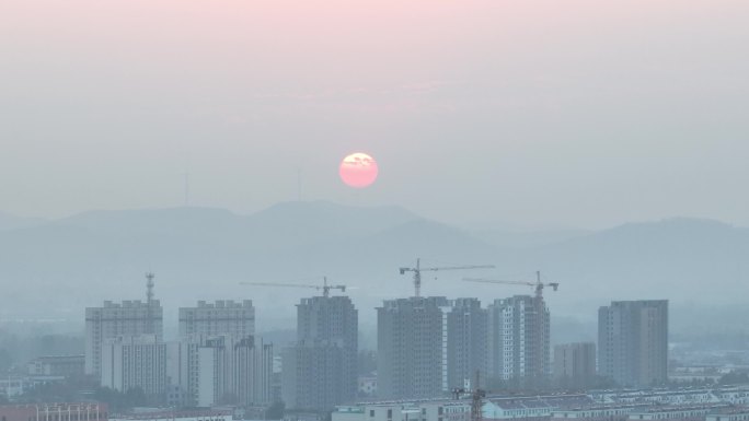 工地航拍 夕阳日落