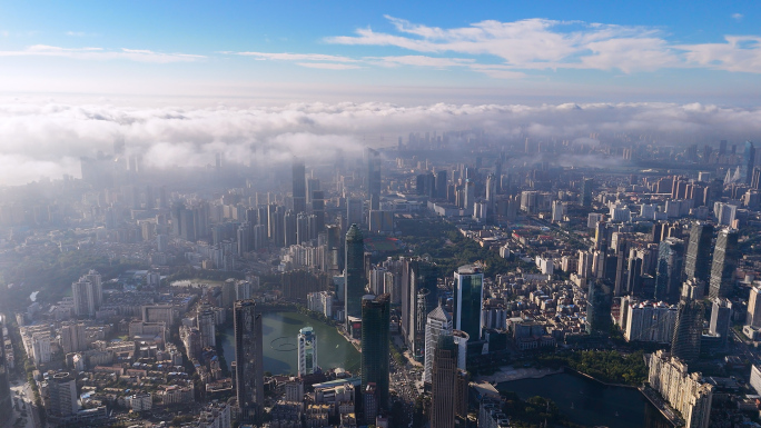 武汉城市震撼大气武汉航拍穿过云层下城市