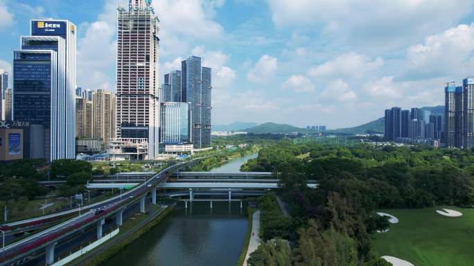 大沙河深圳沙河西路高楼大厦道路绿化2/3